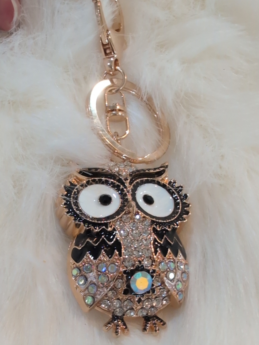 Gold-Tone Crystal Hoot Owl Keychain  Bag Charm